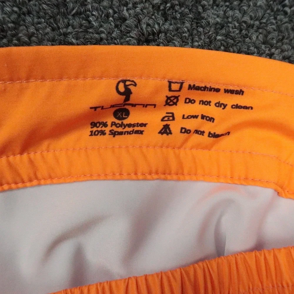 Tucann Swim Shorts Mens XL Orange Lined Zip Pocket Beach Graphic Print
